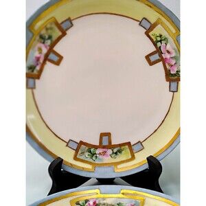 Haviland Floral White Porcelain Plate Blue.  Round 10 in. Made in France Qty. 2